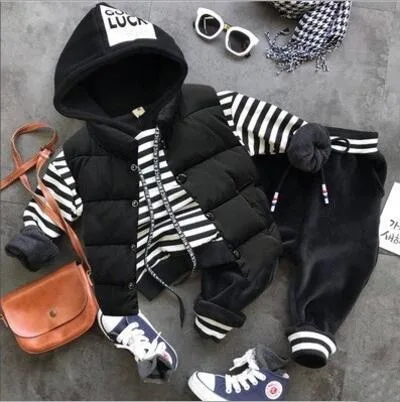 3 шт./компл. комплект одежды для мальчиков Толстый жилет + толстовка Плюшевые