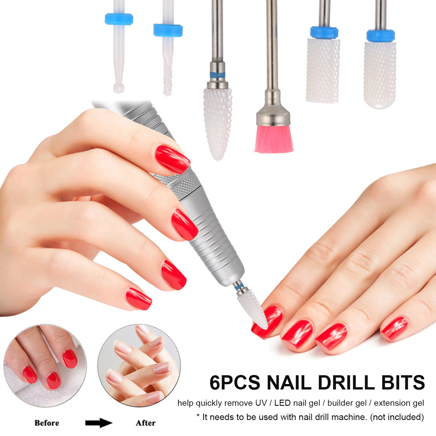 6pcs Nail Drill Bits Ceramic for Acrylic Gel Polishing Cuticle Dead Skin Removal Manicure Pedicure Tools Art Tool | Красота и