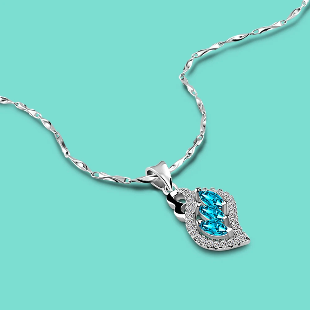 

"Сердце океана" Благородный 100% 925 Серебряное ожерелье для женщин синий кубический циркон ожерелье с кулоном роскошные оригинальные серебря...