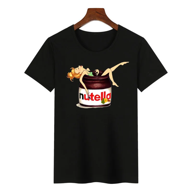 T138B-black Nutella Kawaii футболка с принтом женская 90s Harajuku Ullzang модная футболка графическая Милая мультяшная футболка корейский стиль Топ Тройники женские - Цвет: T138B-black
