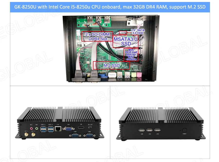 Прочный промышленный Мини ПК Intel Core i5 8250U 24/7 часов работы Windows Barebone Мини компьютер 4K VGA HDMI RJ45 LAN AC wifi