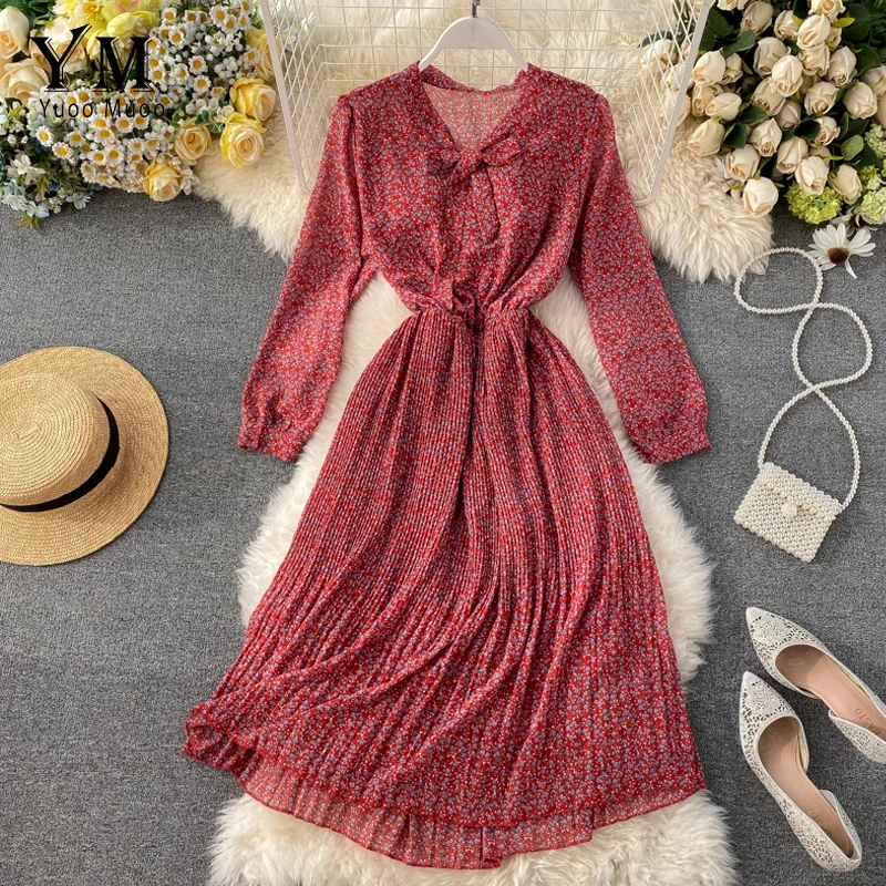 YuooMuoo винтажное женское платье с цветочным рисунком элегантное бантом и высокой