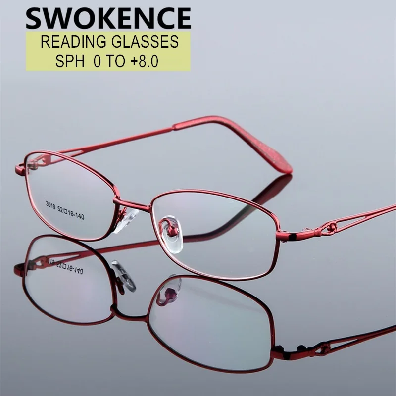 

SWOKENCE Prescription Spectacles Reading Glasses SPH 0 to +8.0 For Presbyopia Women Elegant Ellipse Titanium Alloy Frame WPR28