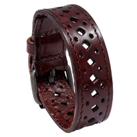 men genuine leather bracelet bangle wide cuff cowhide bracelets wristband male vintage punk hollow out design jewelry gifts