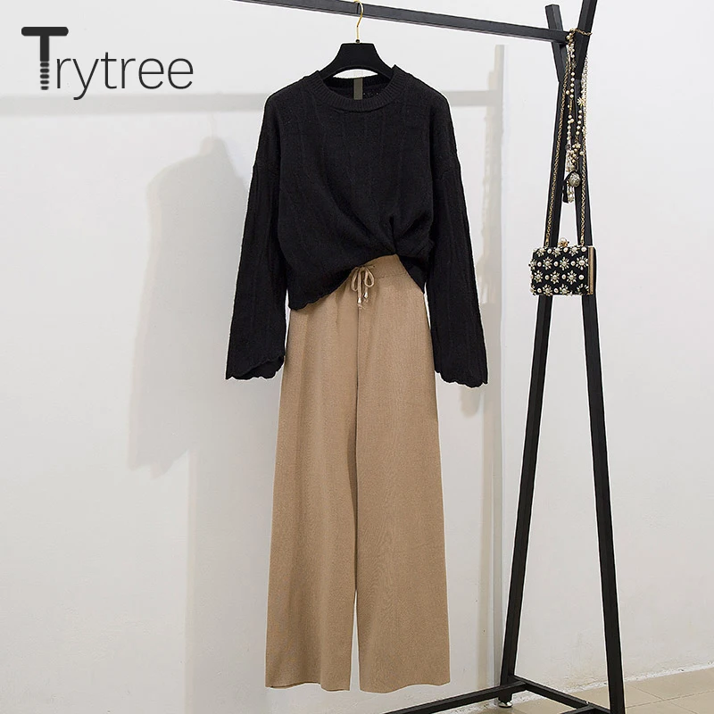 Trytree осенне зимний комплект из двух предметов Повседневный однотонный свободный