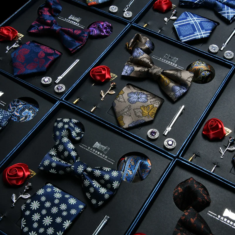 Деловой Подарок мужской набор галстуков Запонки галстук-бабочка зажим носовой платок наряд для вечевечерние Повседневный подарок для отца... от AliExpress RU&CIS NEW