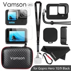 Силиконовый защитный чехол Vamson для Gopro Hero 10 9 Black с закаленной стеклянной пленкой боковой батарейный чехол для GoPro 10 Аксессуары