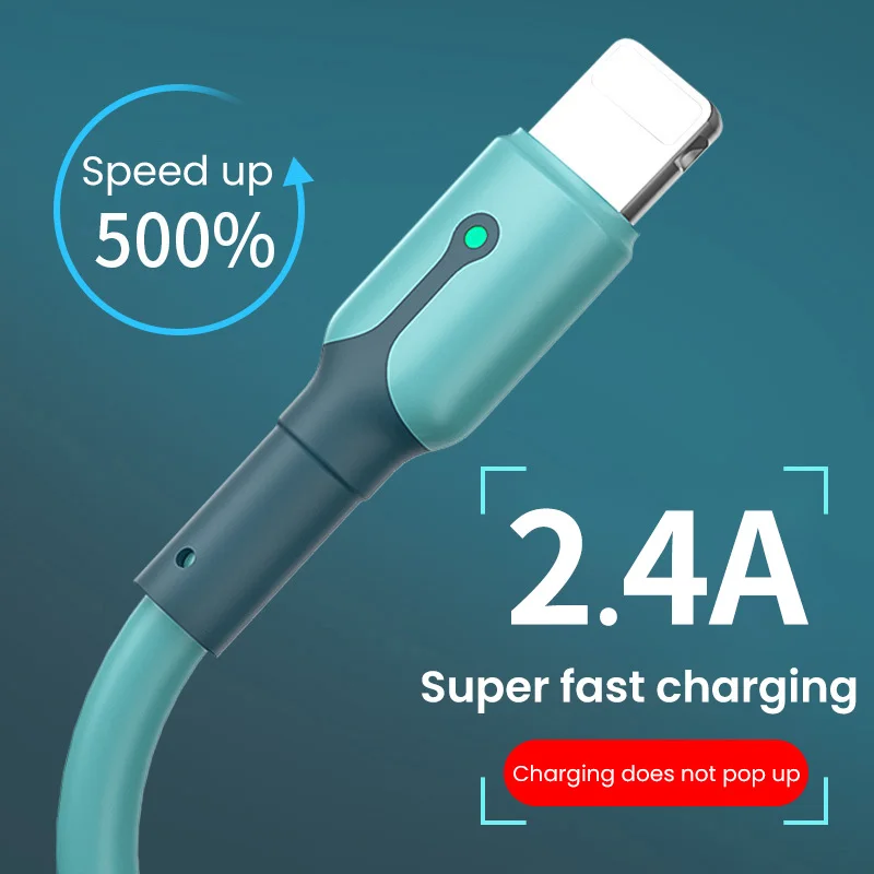 

USB Cable For iPhone 13 12 11 Pro Max X XR XS 8 7 LED Lighting Fast Data Charging Charger USB Wire Cord Liquid Silicone Cable 1M