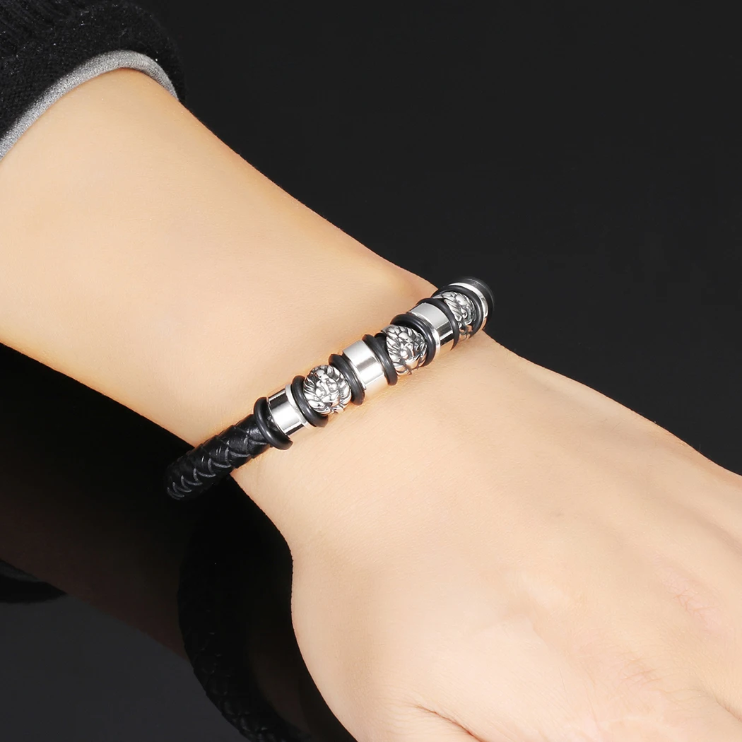 Мужской винтажный браслет в стиле панк украшение головы льва модный плетеный