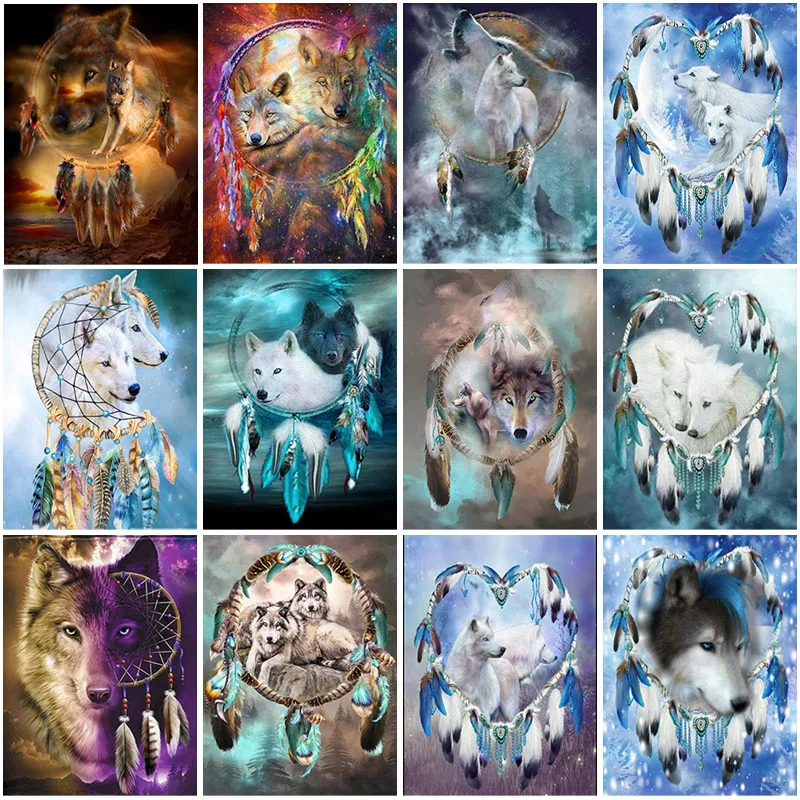 

DIY 5D Diamond Painting Wolf Dreamcatcher Diamond Embroidery Animal Cross Stitch Full Round Square Drill Manual Hoem Decor Gift