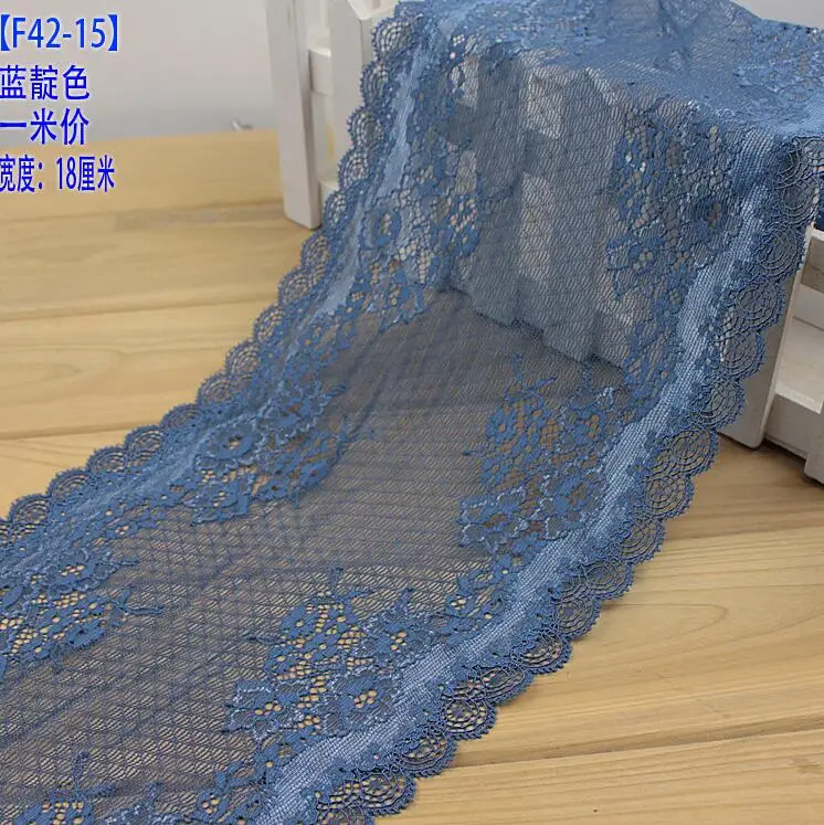 Эластичная синяя джинсовая ткань с кружевной отделкой 1 метр эластичная