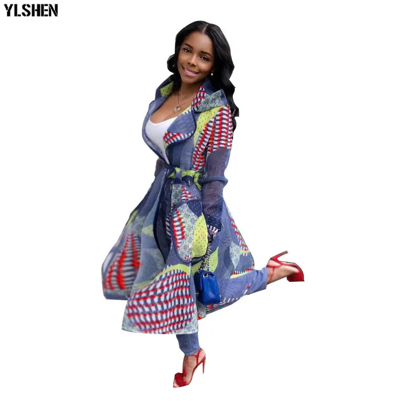 Осенние африканские платья для женщин с принтом пальто капюшоном одежда