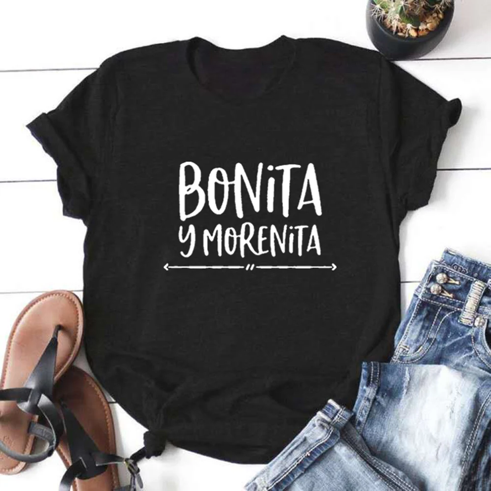 Женская футболка Bonita Y Morenita с коротким рукавом хлопок Черная|Футболки| |