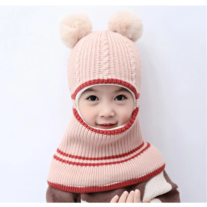 

2020 Newborn Infant Baby Girls Boys Warm Winter Hat Face Warmming Hooded Ear flap Knitted Cap Gift Suit For 2-5 Years Old