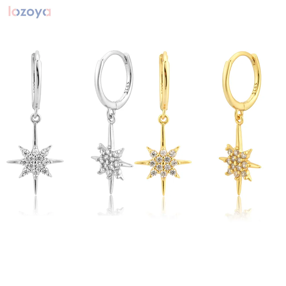 

Lozoya 925 Sterling Silver Fine jewelry Circle Gold Snowflowe Zircon CZ Pendant Piercing Drop Earring Fashion 2020 Luxury