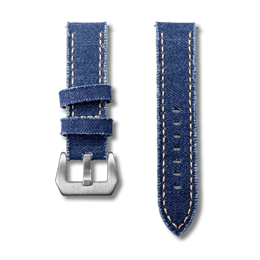 

Hemsut Canvas Watch Bands Quick Release Premium Denim Blue Two Pieces Watch Straps Matt Steel Buckle 20mm 22mm 24mm