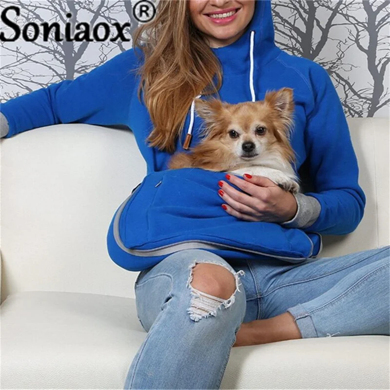 

2021 Winter Women Hoodies Carry Pet Pocket Sweatshirt Pouch Hood Tops Cat Dog Keep Warm Breathable Hooded Bags Cats Supplies