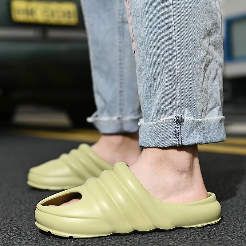 

Litthing EVA Platform Sippers Men Summer Indoor Home Slides For Men Mute Soft Non-slip Sandals Poop Feeling Bathroom Shoes