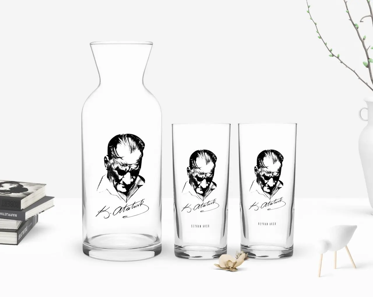 

Персонализированная Красочная Печатная Ataturk тематическая двойная чашка И Графин в подарок Seti-28