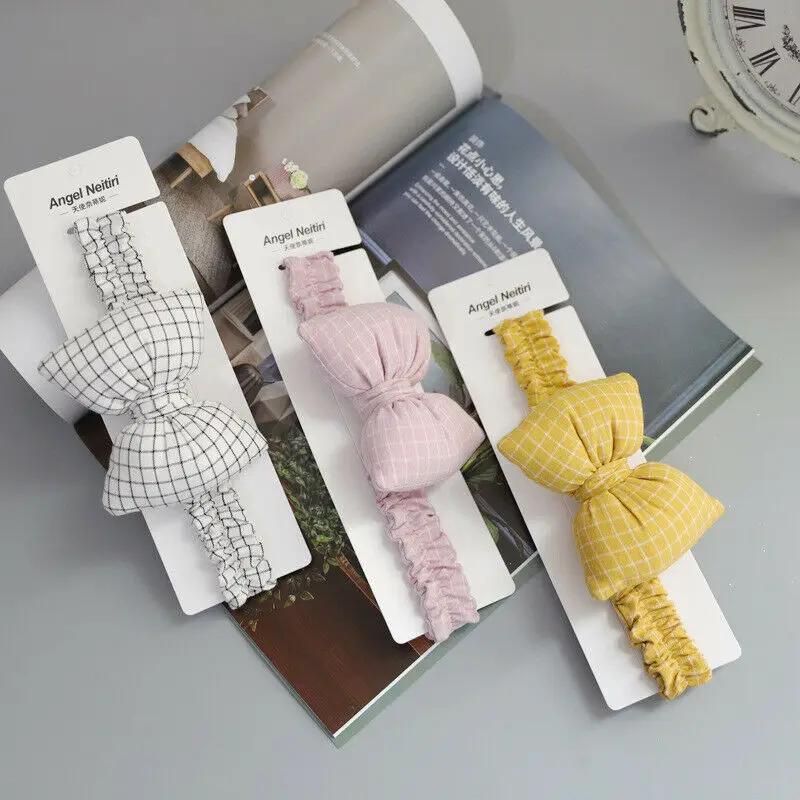 2019 Baby Accessories Cute Girls Kids Bow Toddler Elastic Hairband Headband Stretch Turban Checked Big Bowknot Head Wrap | Детская