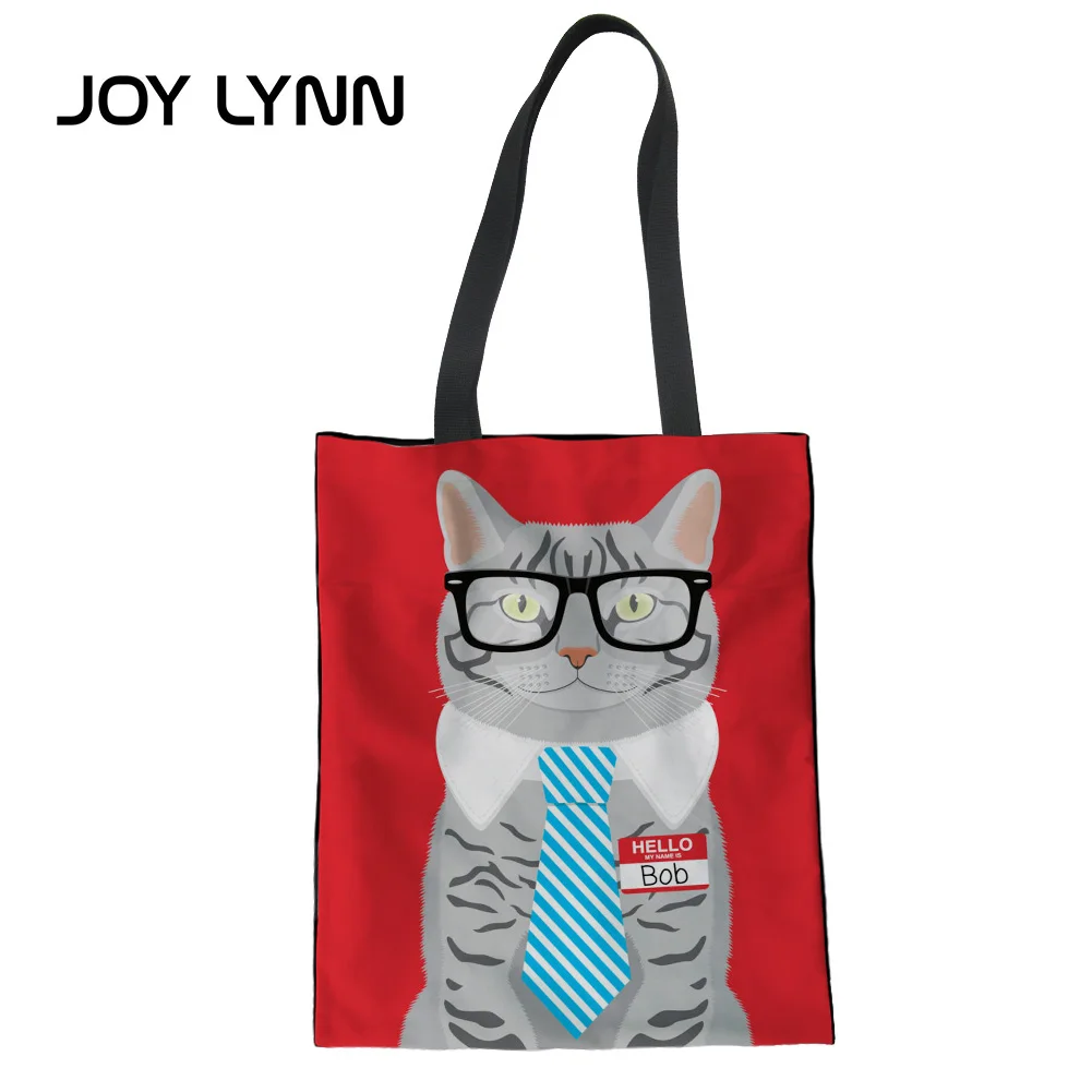 

Холщовые многоразовые сумки для покупок JOY LYNN с мультяшным рисунком животных для девочек экологически чистые сумки повседневные Washab для да...