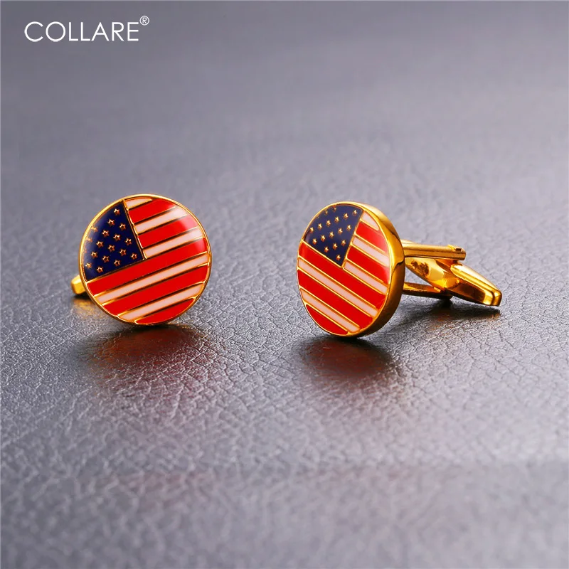 Collare American запонки с изображением флага для мужчин роскошные золотого цвета