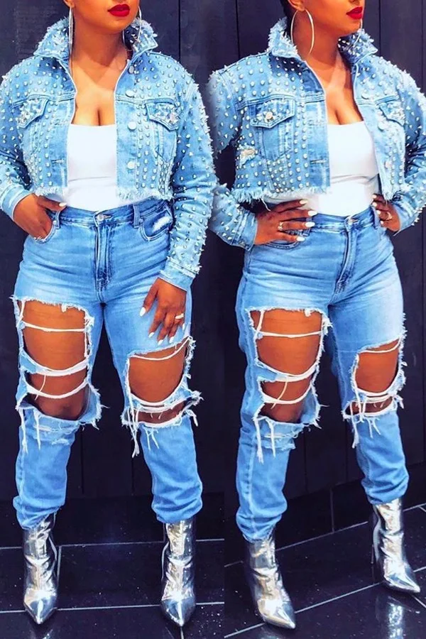 

Denim Short Coat women Street New rivet