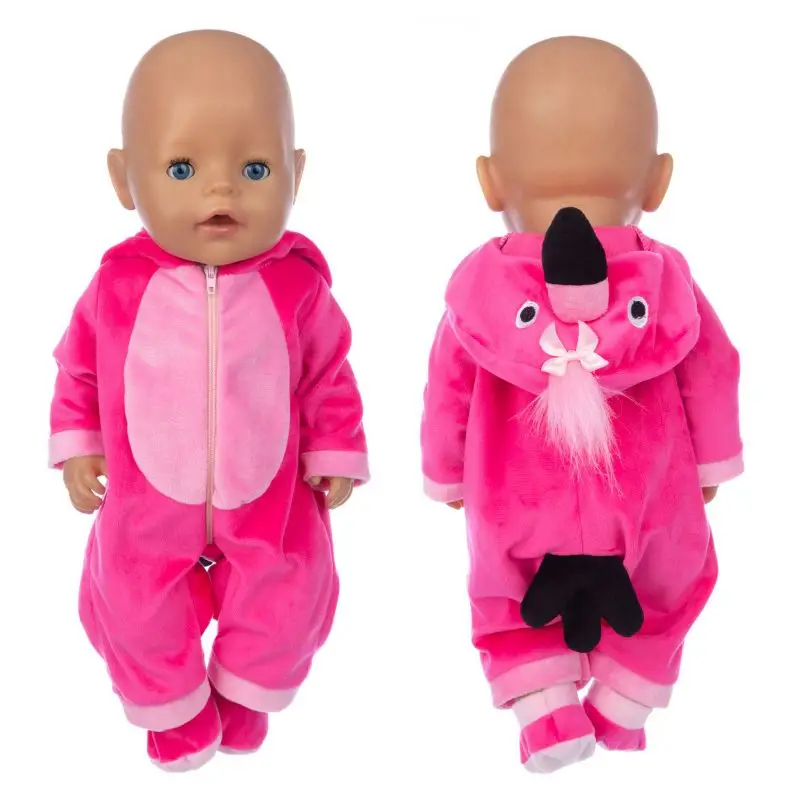 

New Fit 18 Inch 43 Cm Baby New Born Doll Clothes Accessories Rose Red Plush Flamingo One-piece Dress For Baby Birthday Gift