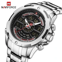 naviforce men quartz watches business luminous big dial dual time stainless steel waterproof casual watch male relogio masculino