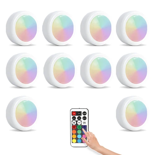 Светодиодный светильник RGB 12 цветов с сенсорным датчиком и батарейным питанием, беспроводной кухонный шкаф для лестницы, Ночной Настенный светильник - Испускаемый цвет: 10pcs Lamp 1Remote