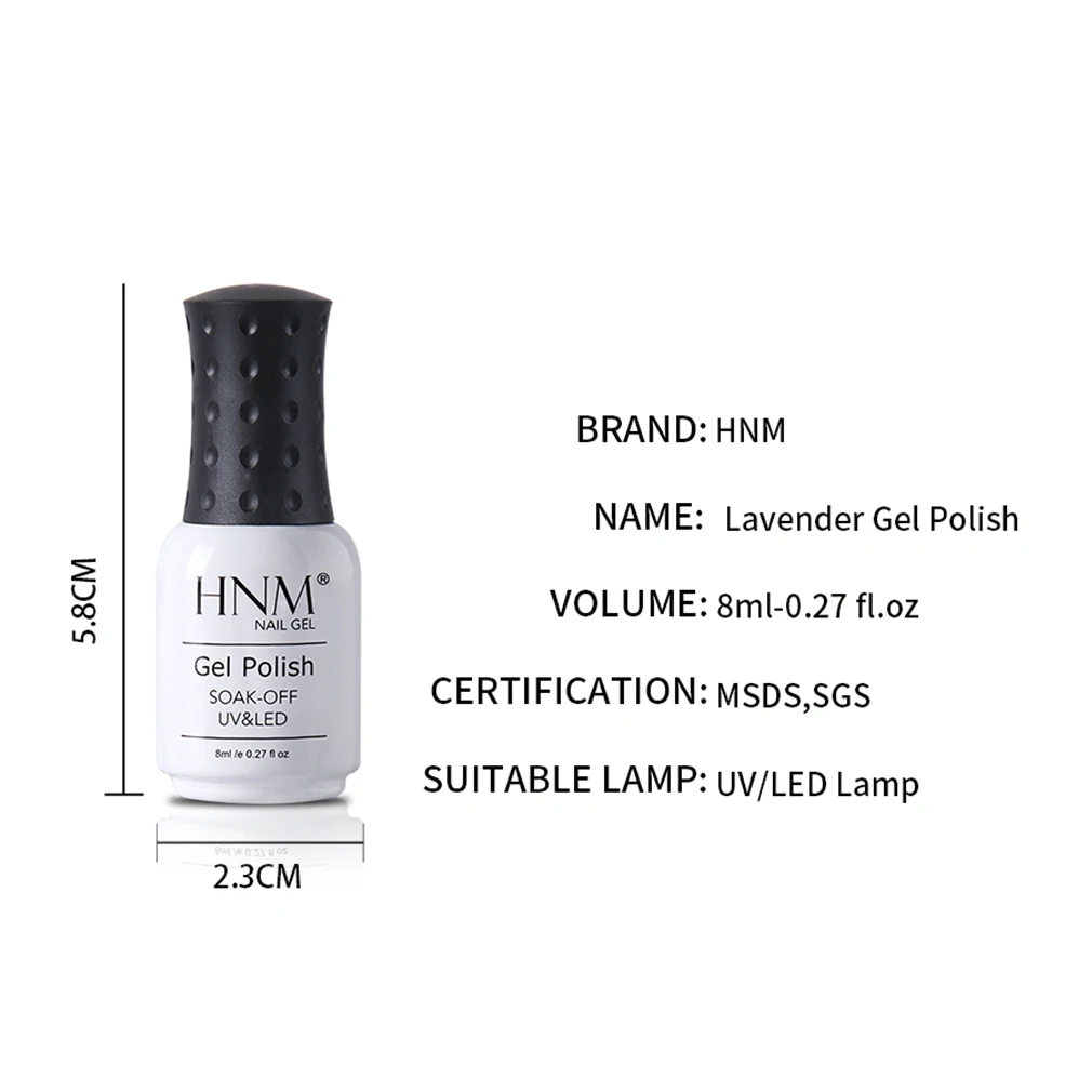 

HNM Lavender Color Light Purple UV Gel Nail Polish 8Ml Pure Color UV LED Gel Lacquer Soak Off Long Lasting Varnish Enamel