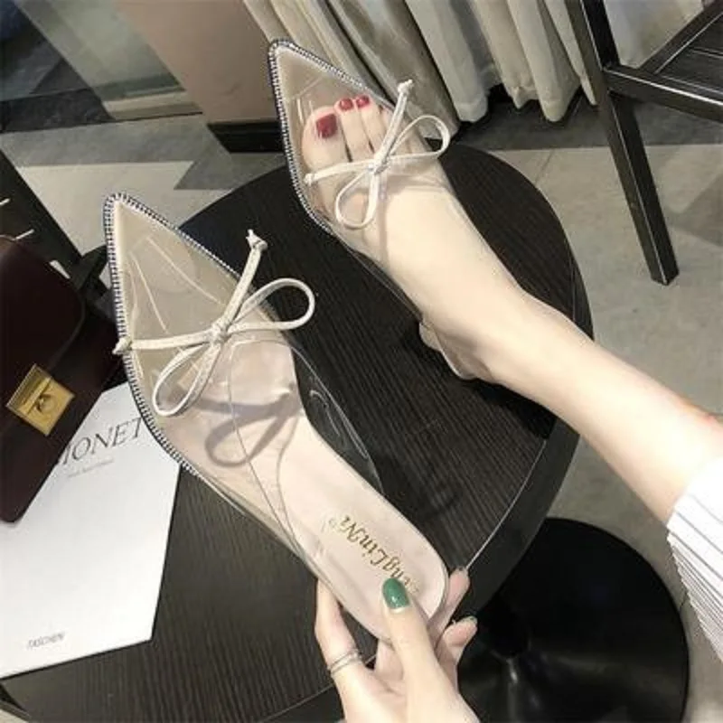 Женские мюли на высоком каблуке сандалии из ПВХ с острым носком лето 2020 | Обувь