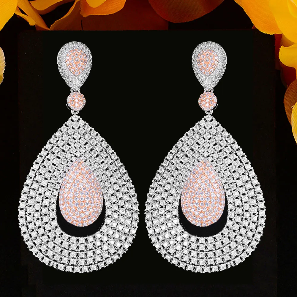 

KellyBola Luxury BOLD 2Tone Rosegold Big Waterdrop Dangle Earrings For Women Wedding Cubic Zirconia DUBAI Bridal Earring Jewelry