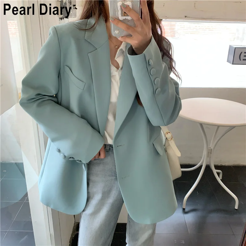 

Autumn Winter Blazer Women Korean Fashion Long Sleeve Loose Casual Suit Jacket Female Vintage Coat Office Lady OL Outerwear