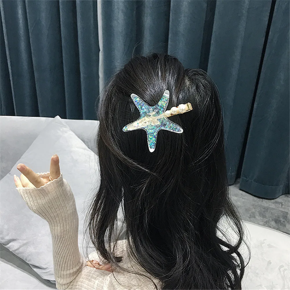

1pc 2020 Fashion Small Cute Starfish Hair Pin for Women Hot Sale Hair Wear Imitation Pearl Girl's Hair Jewelry New Arrival