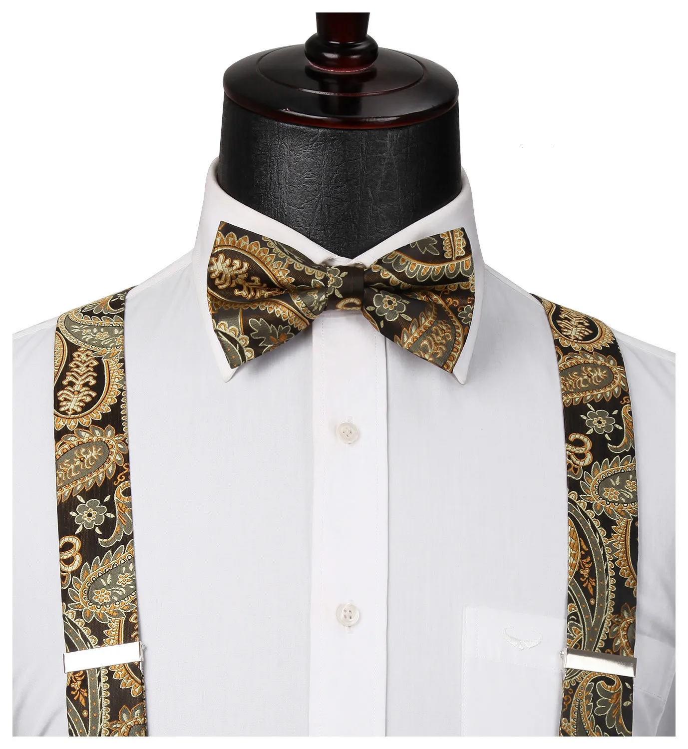 Party Gold 6 Clips Suspender&ampBowtie&ampPocket Square Set Y Shape Adjustable Braces | Аксессуары для одежды