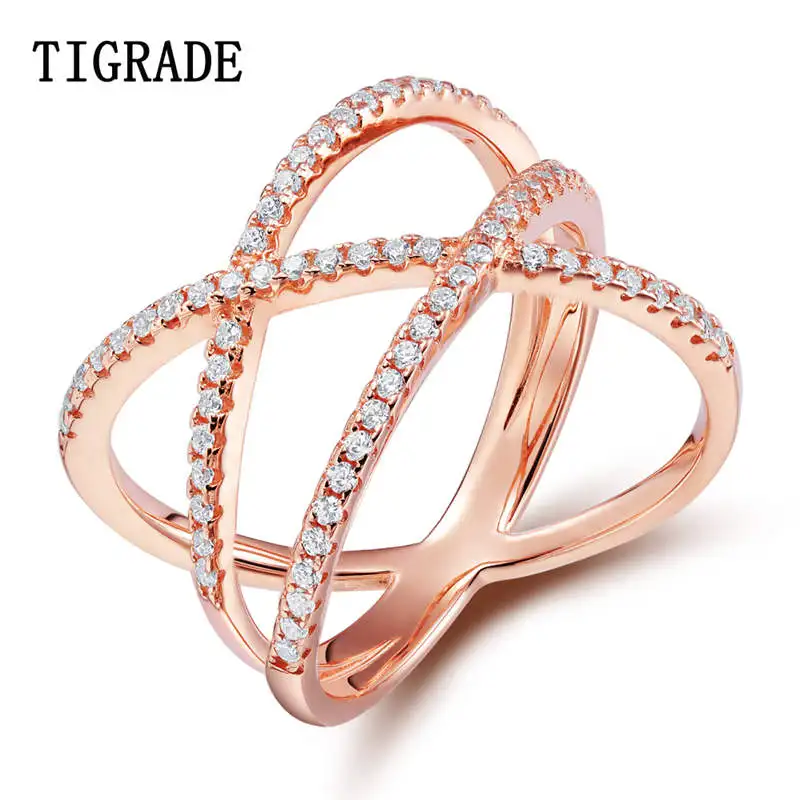 rose gold TIGRADE роскошный серебряный крест из розового золота кубического циркония кольцо для женщин 925 пробы серебряные кольца вечности обручальное кольцо женские ювелирные изделия - Цвет основного камня: rose gold