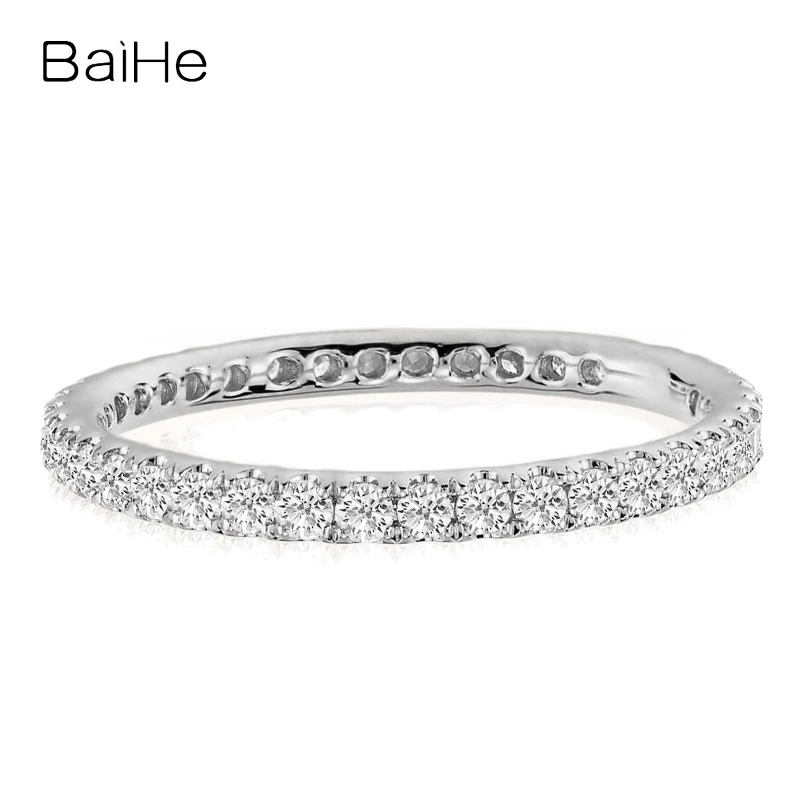 

BAIHE Real Natural Diamonds Wedding Band Solid 14k White Gold Ring Women Party Fine Jewelry Making Full diamond Ring кольцо