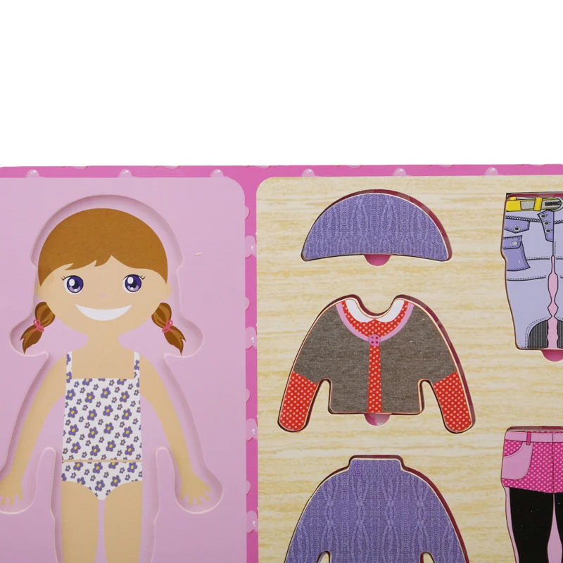 

3D Cartoon Wooden Puzzle DIY girl&boy Clothes Dress Changing Jigsaw Educational Toys For Children Kids gifts