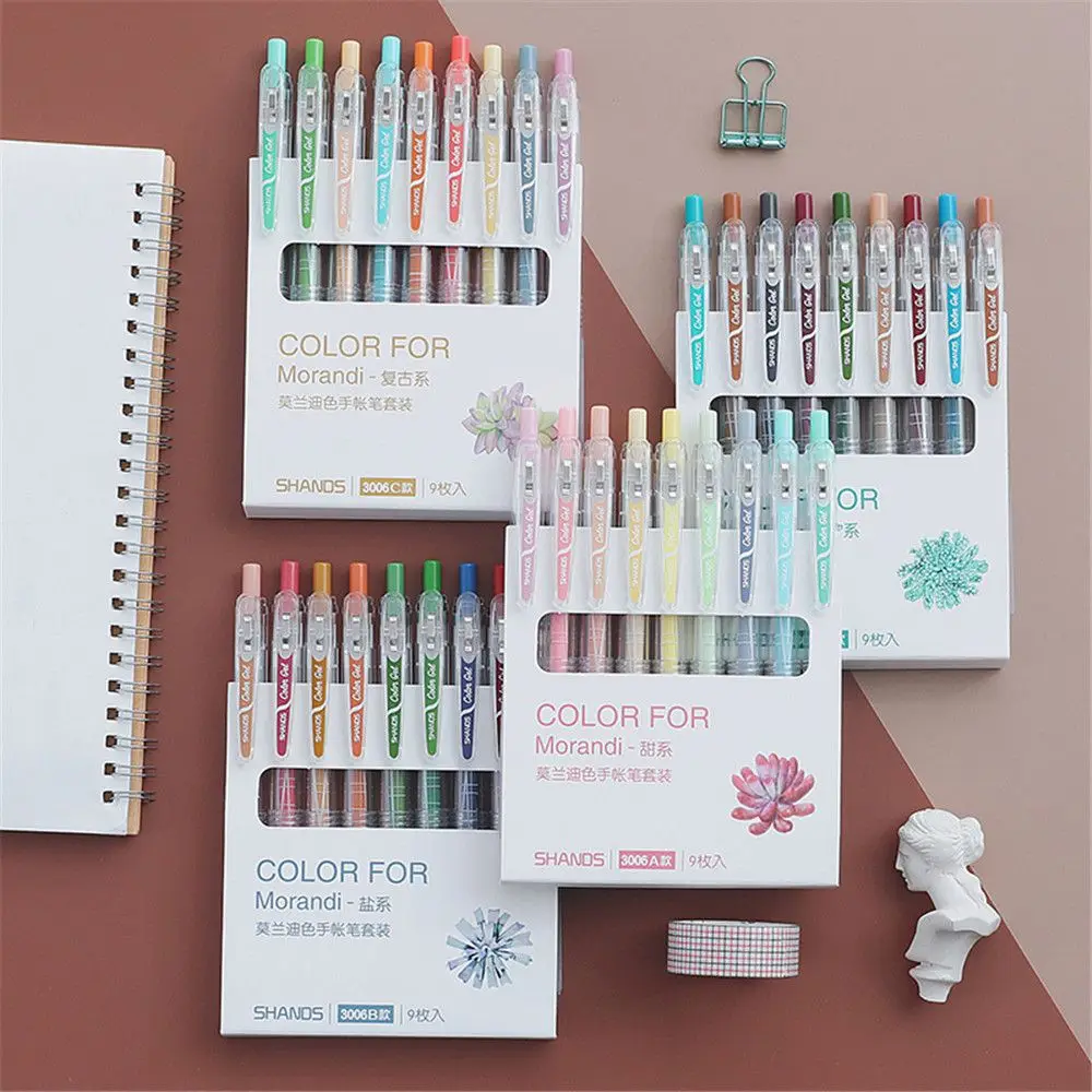 

9 Colors/set Morandi Series Gel Pen 0.5mm Refills Bullet Tip Creative Colored Pen For Children Painting Graffiti Art Supplies
