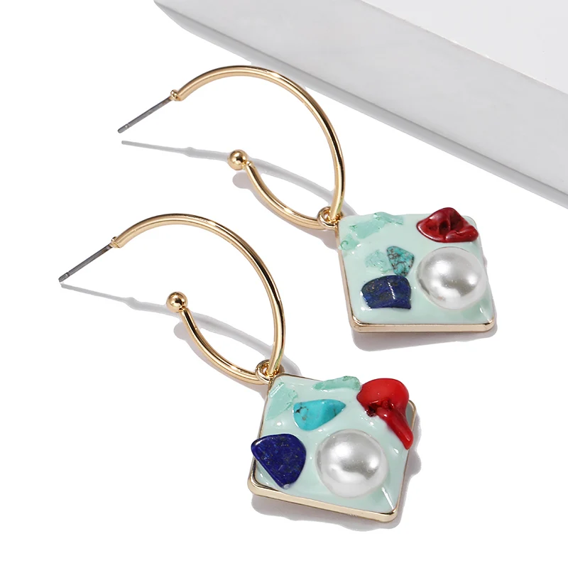 Серьги-кольца модный декоративный Металл Акриловые Имитация Жемчуга красочные