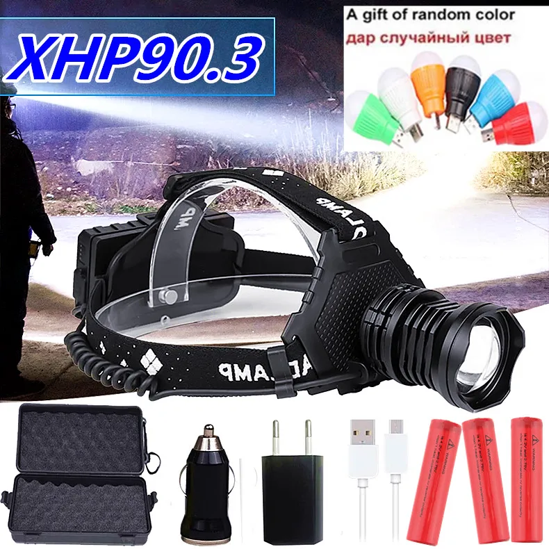 

Налобный светодиодный фонарь 900000LM XHP90.3, мощный налобный фонарь XHP90, USB 18650, перезаряжаемый налобный фонасветильник XHP70.2, светодиодный налобны...