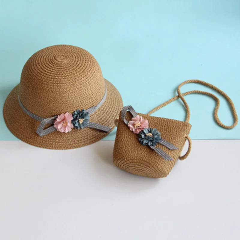 

Menoea Fashion Baby Hat Summer Korean Version Straw Bow Baby Girl Cap Beach Children Hat Holiday Hats and Bag Caps for Kids 2PC