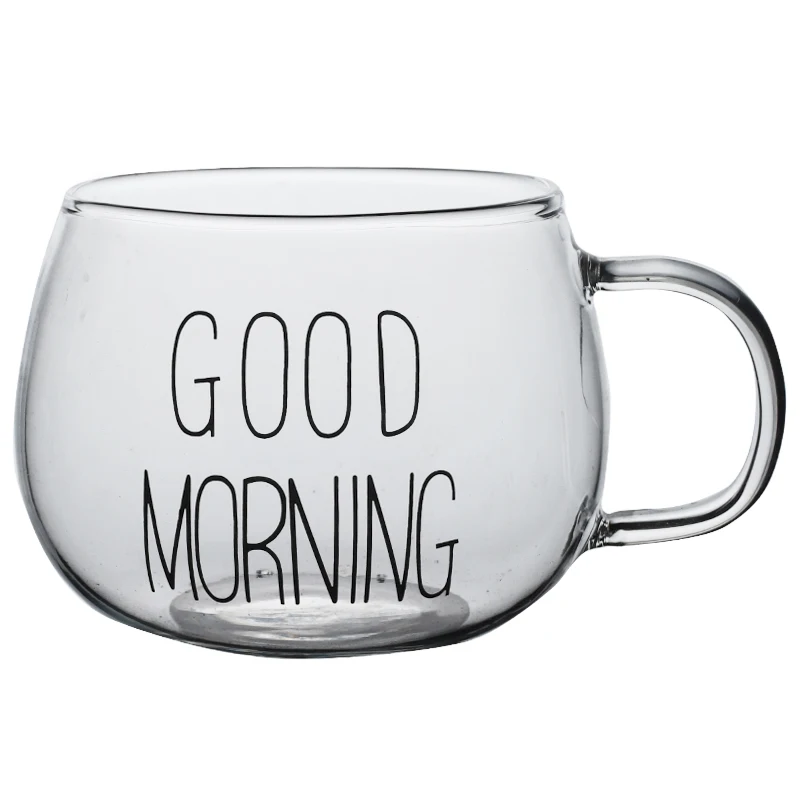 

360ml Black White Letter Coffee Glass Mug Milk Tea Cup Cocktail Glass Crystal Transparent Mugs Handle Drinkware Couple Gifts