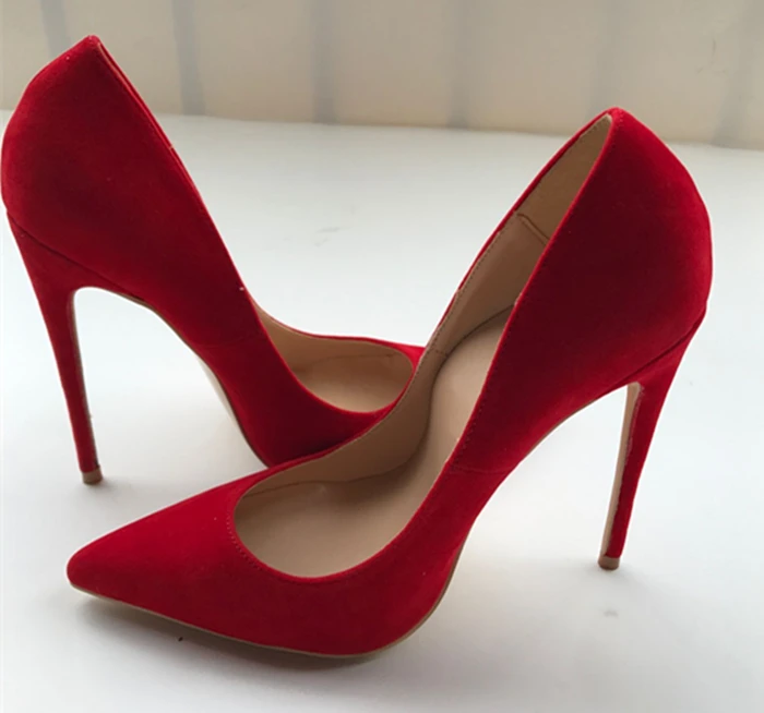 2020 новые красные замшевые туфли с острым носком на шпильках 12 см из оленьей кожи