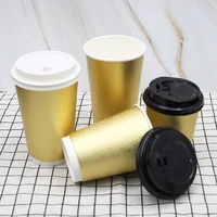 gold double wall heat insulation hot coffee cuppremium disposable paper coffee cups with lidtakeout drinking cup 50paks