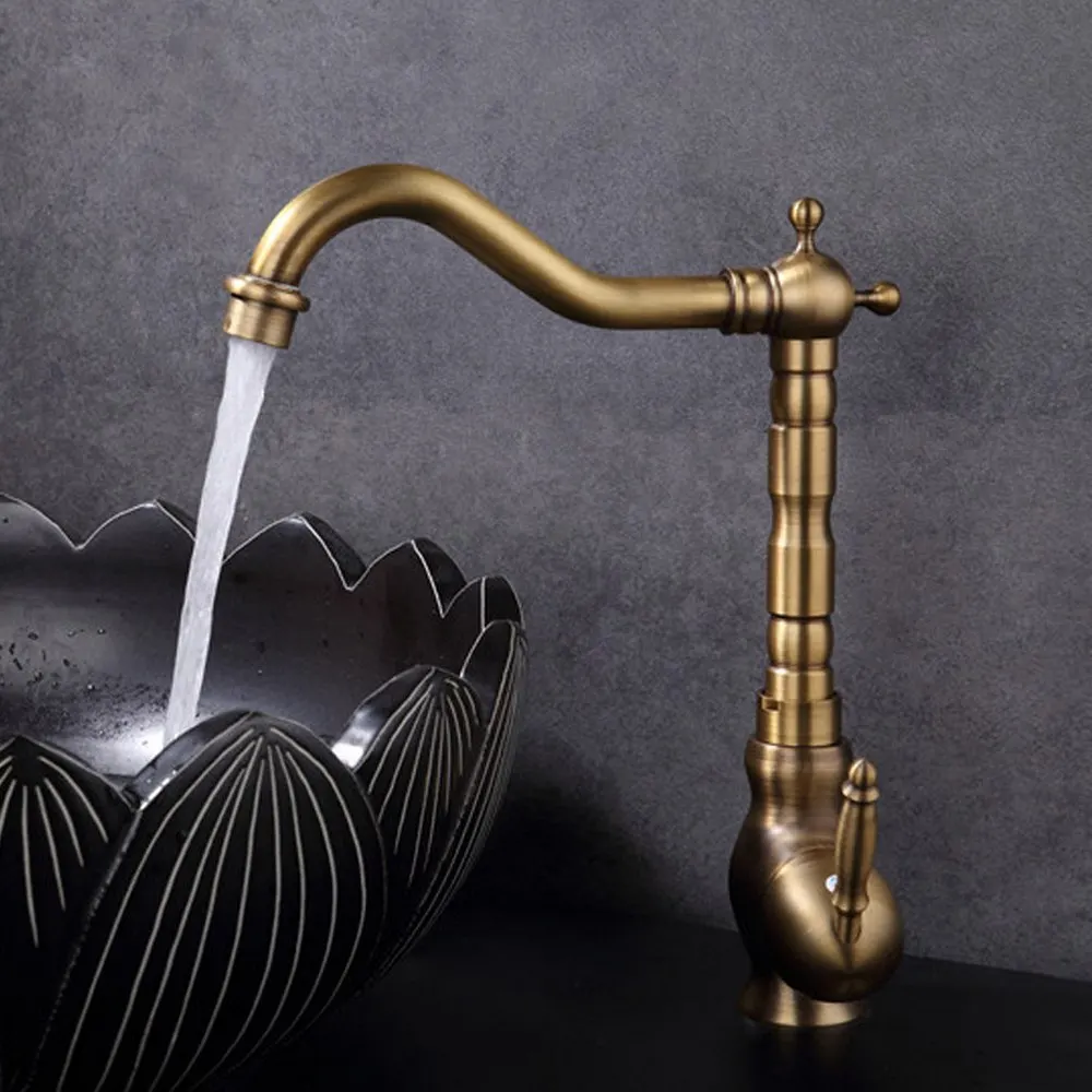Европейский стиль Медный Ретро кран для умывальника ванной комнаты ручка из