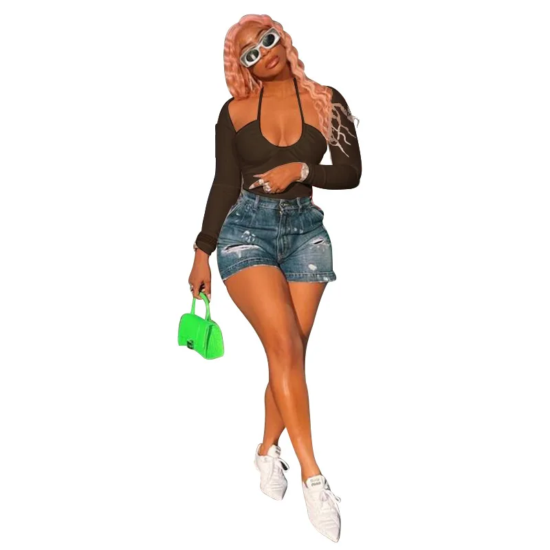 

Donsignet Fashion Women's T-shirt New Summer Casual Hanging Neck Pullover Solid Color Sexy Sling T-shirt Woman Tshirts