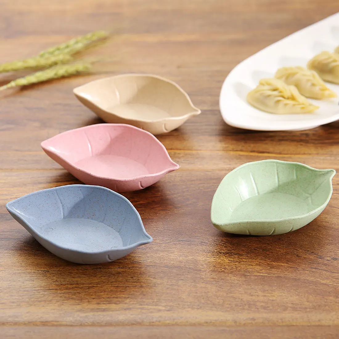 

Dinnerware Dishes Leaves Shape Wheat Fiber Bowl Vinegar Seasoning Solid Soybean Dish Sauce Salt Snack Small Plate Kitchen Tools