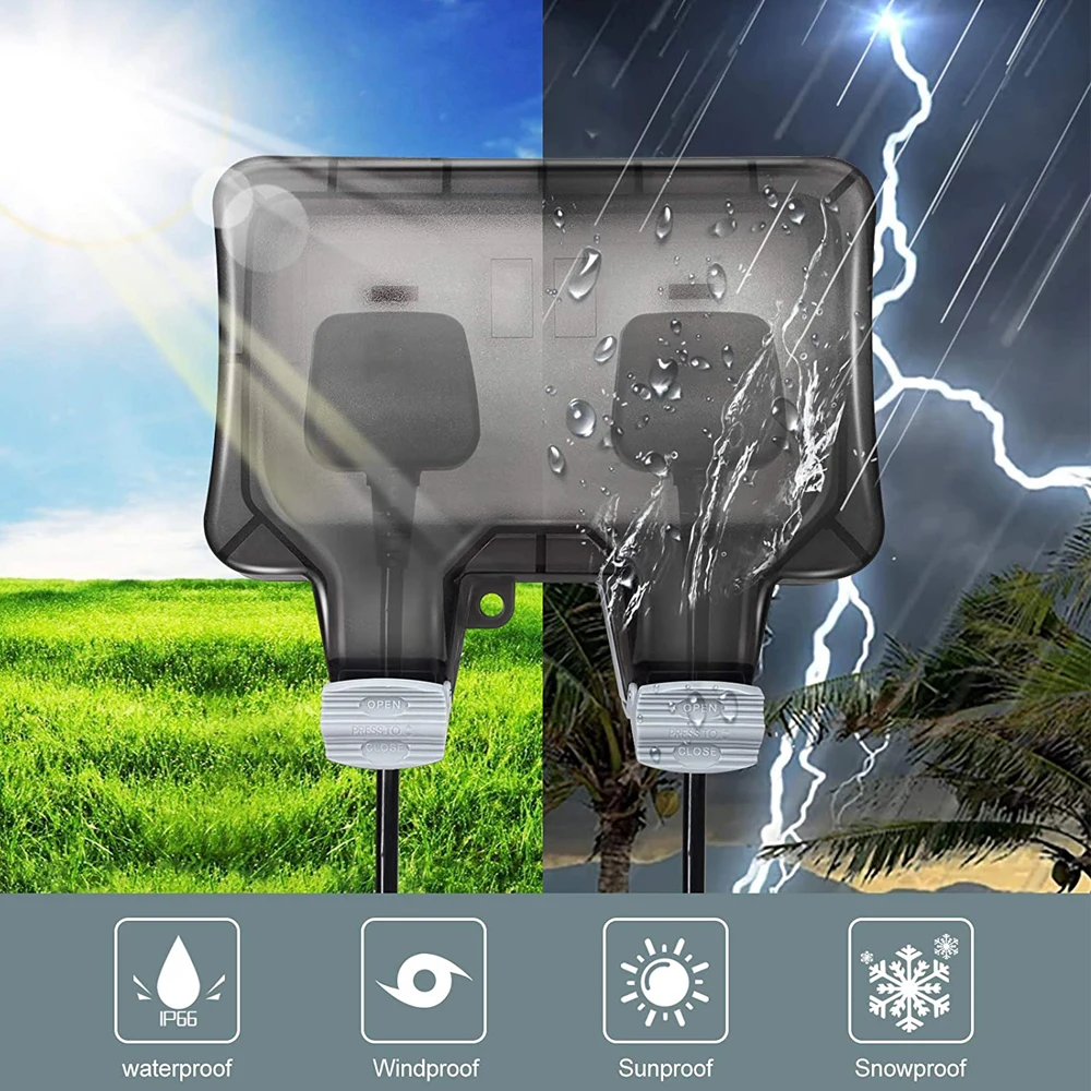 

Weatherproof Outdoor Socket 13A Wall Grounded Socket Double Switched Fast Charging Power Outlets UK Standard Plug for Ship Boat